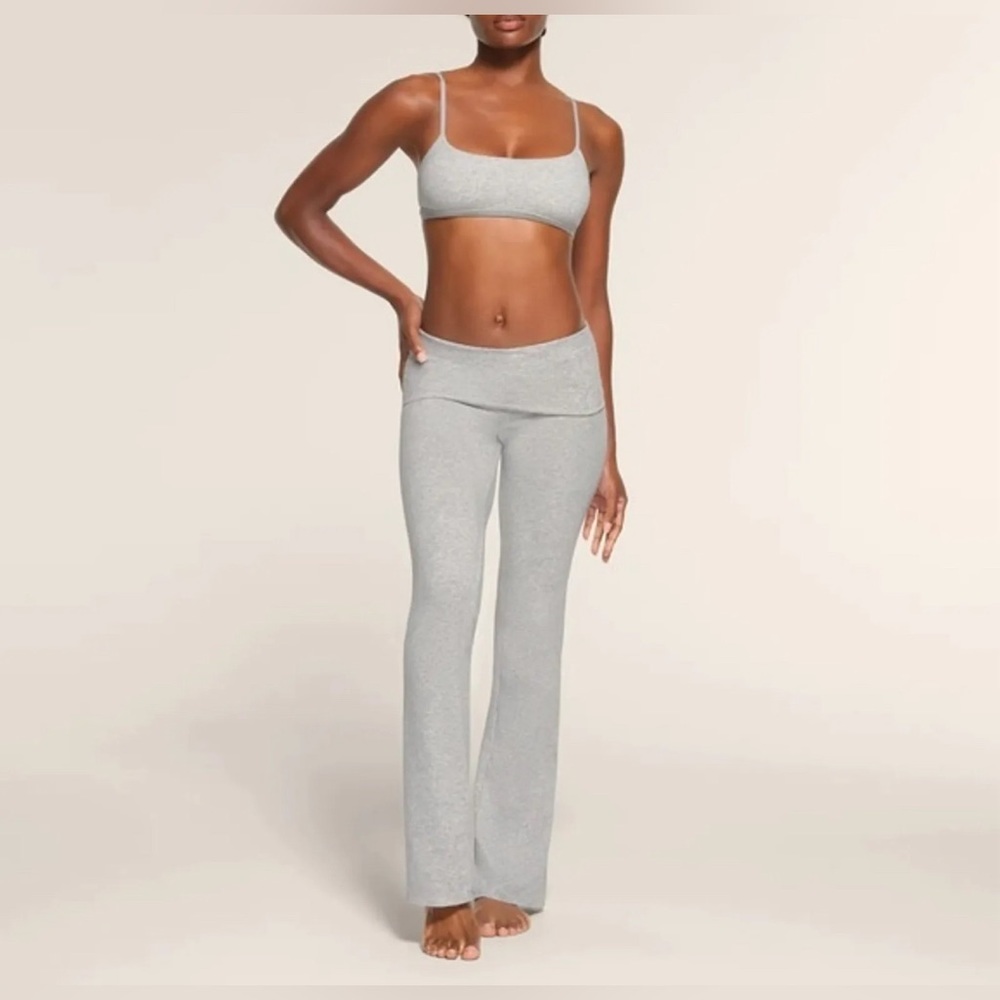 NWT RARE Womens skims cotton jersey foldover pant light heather grey size small